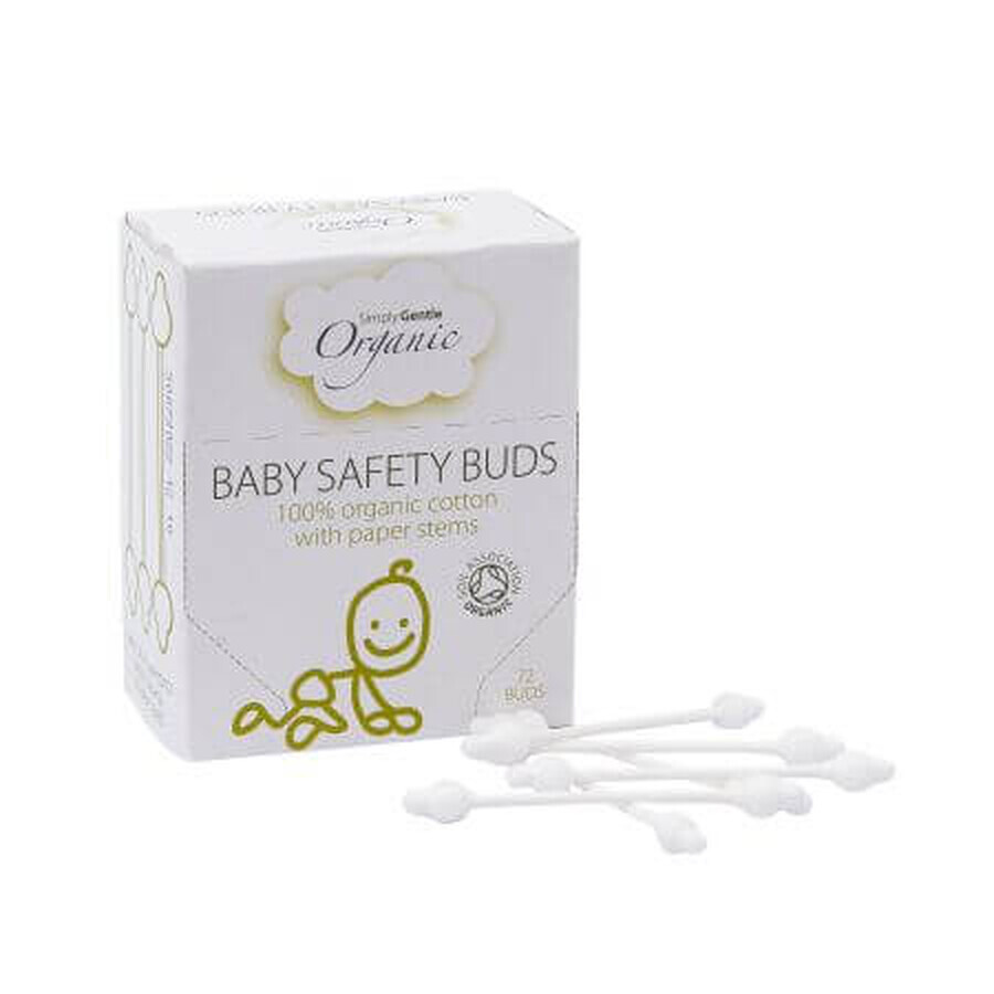 Betisoare de urechi cu opritor pentru bebelusi Simply Gentle Organic, 72 bucati, Macdonald & Taylor