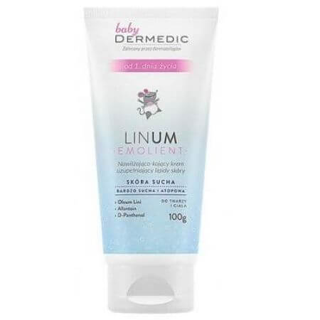 Crema hidratante y calmante con lípidos Linum Baby, +1mes, 100g, Dermedic