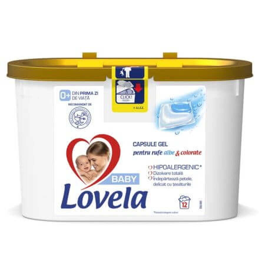 Cápsulas de detergente en polvo para ropa blanca y de color, 12 cápsulas, Lovela Baby