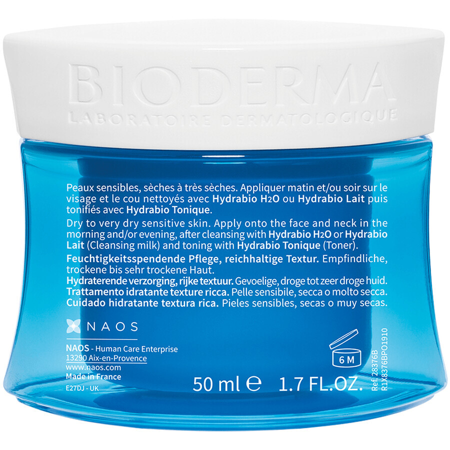 Bioderma Hydrabio Crema Hidratante Piel Sensible y Seca, 50 ml