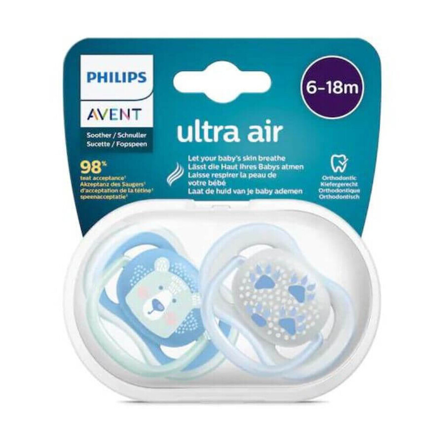 Sucette Avent Ultra Air 6-18 mois, bleu/vert x 2pcs, SCF 085/03