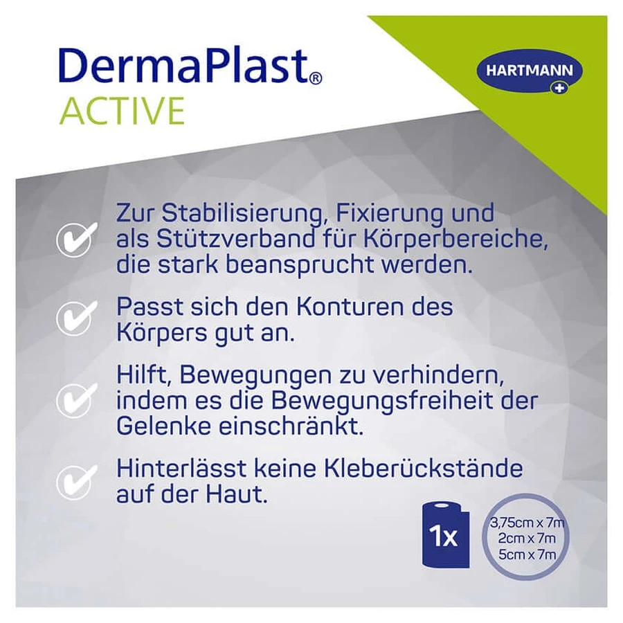 Taśma DermaPlast Active Sport, biała, 3,75 cm x 7 m, 1 rolka: ceny i cechy