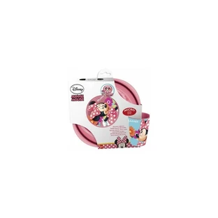 Disney Minnie - set pappa con piatti e bicchiere in plastica adatta al microonde