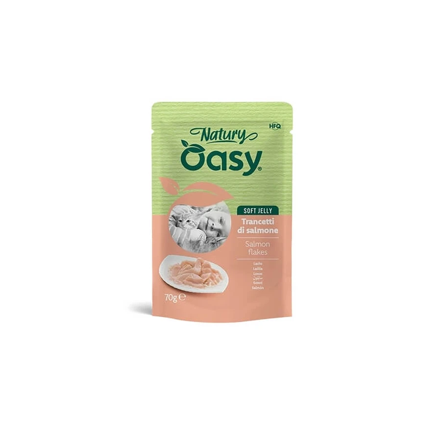 Oasy Wet Cat Natury Soft Jelly Lachs-Häppchen – Ergänzungsfuttermittel für ausgewachsene Katzen, 70 g
