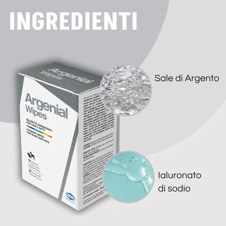Slais Argenial - 15 sanitizing wipes for dogs and cats with colloidal silver and sodium hyaluronate