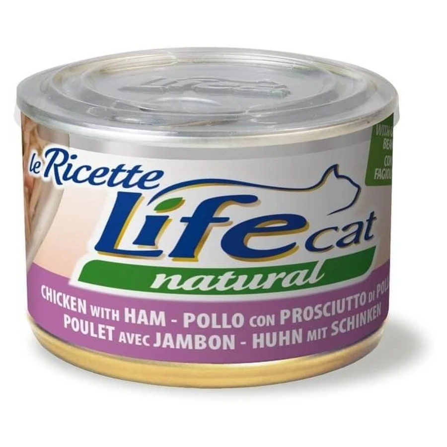 Life petcare Life cat natural pui cu șuncă și fasole verde – hrană umedă pentru pisici 150 gr