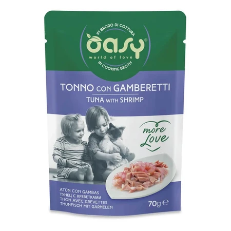 Oasy Cat "More Love" Tonijn met garnalen - Aanvullend voer voor volwassen katten, 70 g