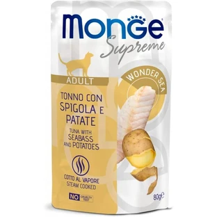 Monge Supreme pentru pisici adulte, cu ton, biban și cartofi – hrană completă pentru pisici adulte, 80 g