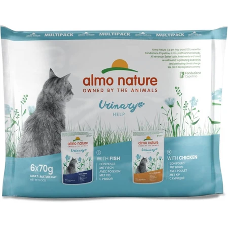 Almo Nature Urinary Help Poisson et Poulet - Aliment humide complet pour chats adultes souffrant de troubles urinaires, 6 x 70 g