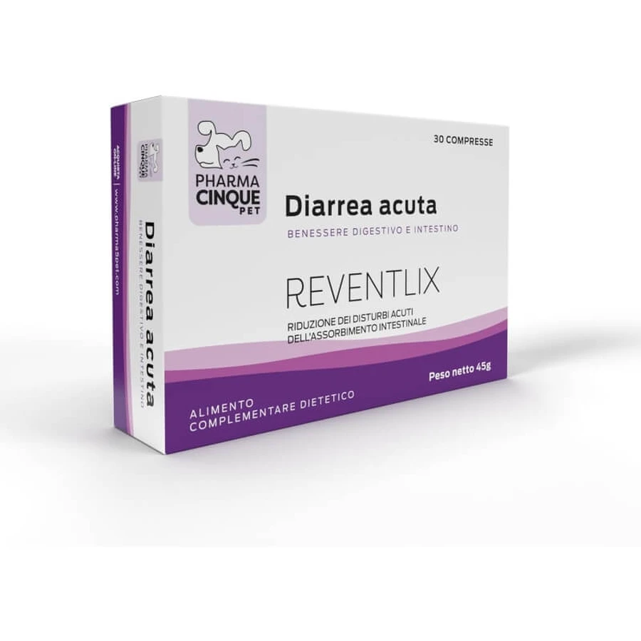 Pharma Cinque Pet Reventlix – supliment alimentar pentru câini și pisici, indicat în cazul tulburărilor intestinale și diareei, 30 de comprimate