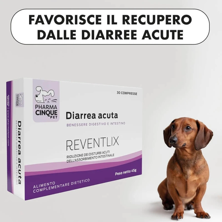 Pharma Cinque Pet Reventlix – supliment alimentar pentru câini și pisici, indicat în cazul tulburărilor intestinale și diareei, 30 de comprimate