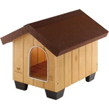Ferplast Domus mini – odporna na warunki atmosferyczne drewniana buda dla psa z otwieranym dachem i izolowanymi nóżkami, 50 x 65 x wys. 47,5 cm