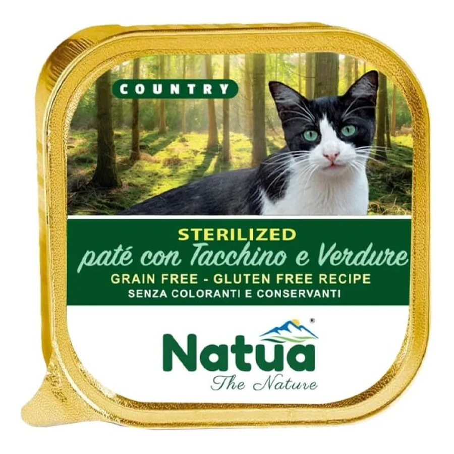 Natua Country: paté para gatos esterilizados con pavo y verduras - Alimento completo en forma de paté para gatos esterilizados, 100 g