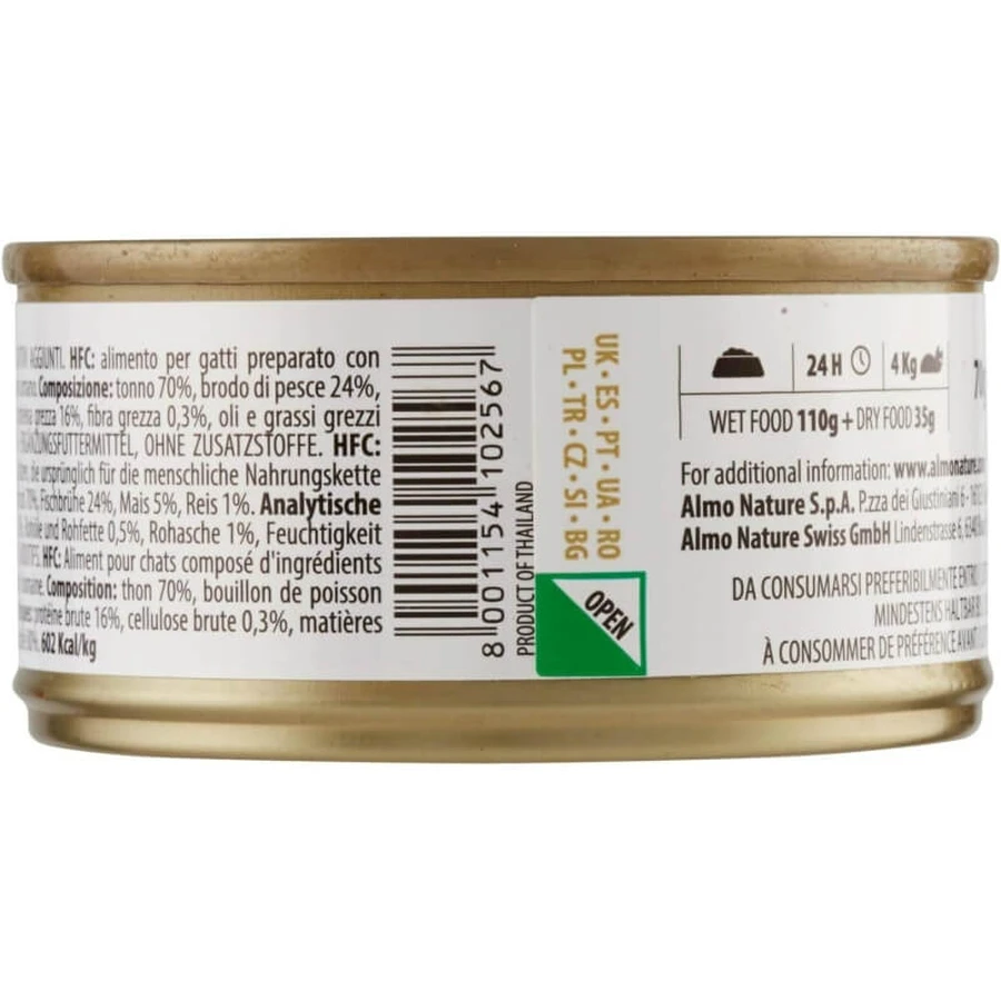 Almo Nature HFC Thon naturel au maïs - Nourriture humide pour chats adultes, 70 g