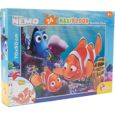 Lisciani Disney Nemo – puzzle maxi de 24 de piese, de podea, cu două fețe, cu partea din spate de colorat