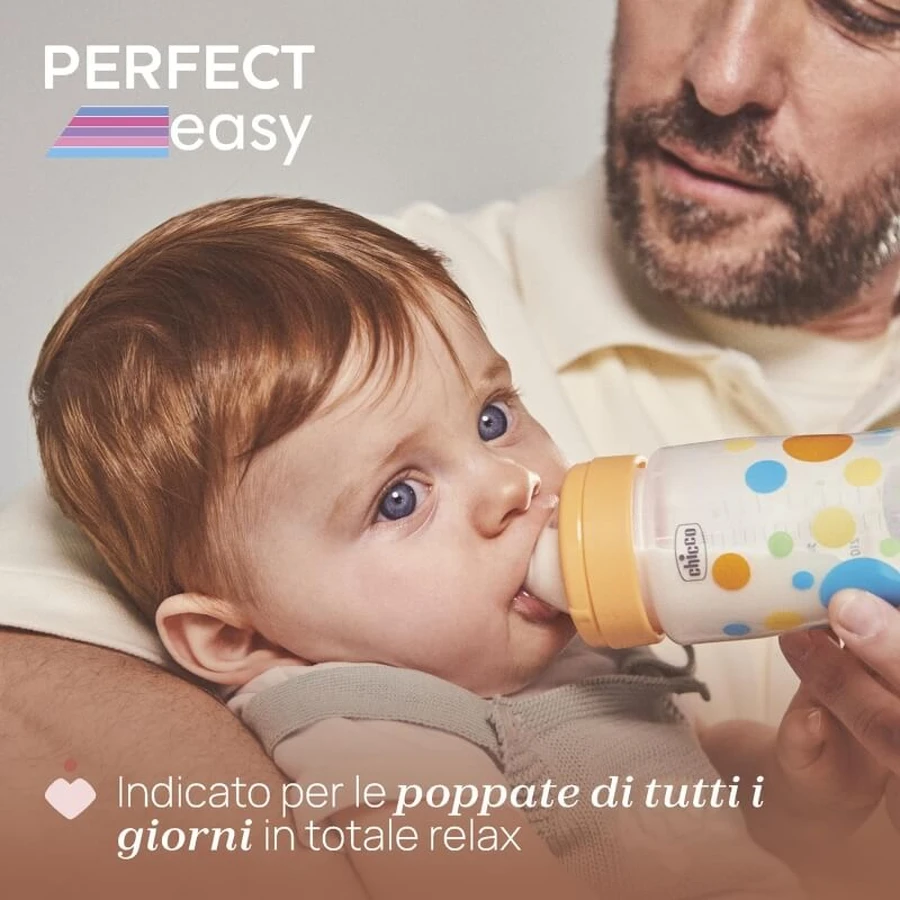 Chicco Perfect Easy - Anti-koliekfles met Soft Sense-siliconen speen, vanaf 2 maanden, gemiddelde doorstroming, 250 ml