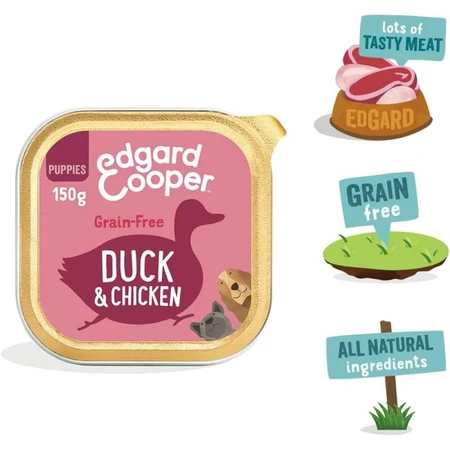 Pienso para cachorros sin cereales Edgard & Cooper con pato y pollo - Alimento completo para cachorros en fase de crecimiento, 150 g
