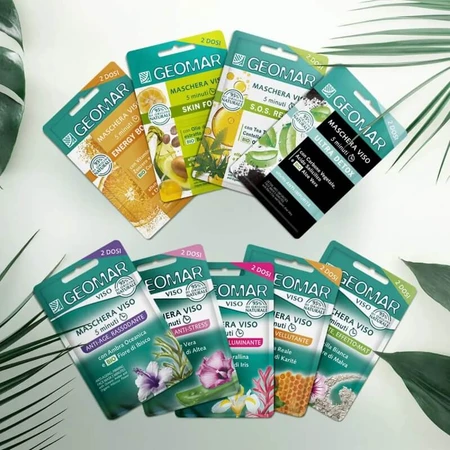 Geomar Mască de față 5 minute – hidratantă și antistres, cu floare de nalbă organică și aloe vera, 2 doze a câte 15 ml