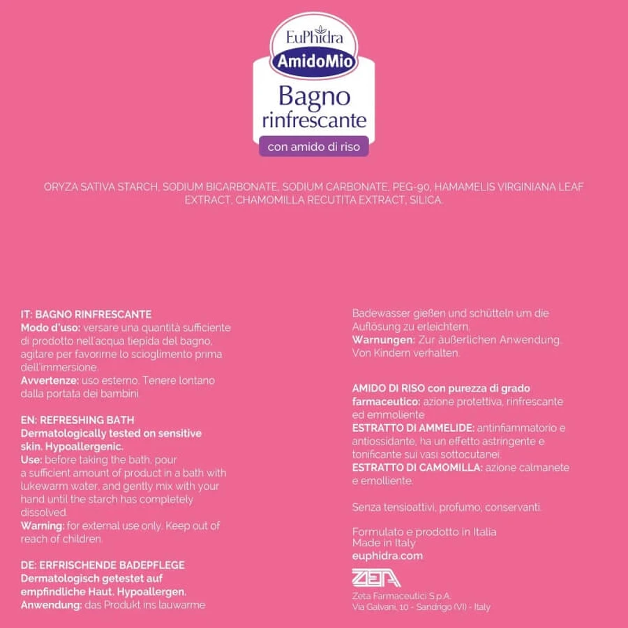 Euphidra bagno rinfrescante in polvere per neonato amidomio 125 g