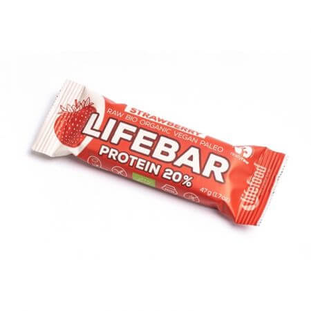 Barrita proteica de fresa cruda sin gluten, 47 g, Lifebar