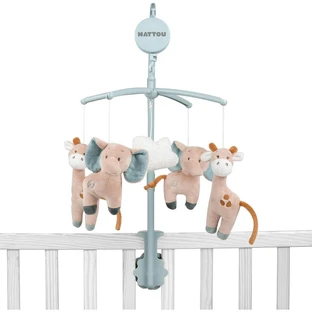Nattou Luna &amp; Axel – carusel muzical din lemn cu animale de pluș, 50 cm