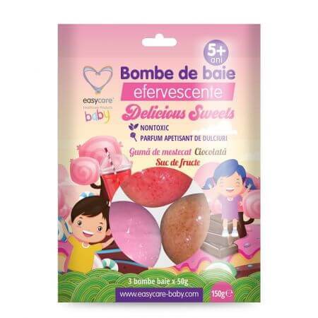 Delicious Sweets bombas de baño efervescentes para bebés, 3 piezas, Easycare Baby