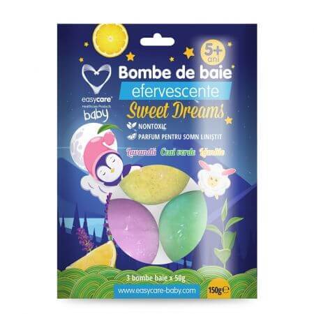 Bombas de baño efervescentes para bebé Sweet Dreams, 3 piezas, Easycare Baby