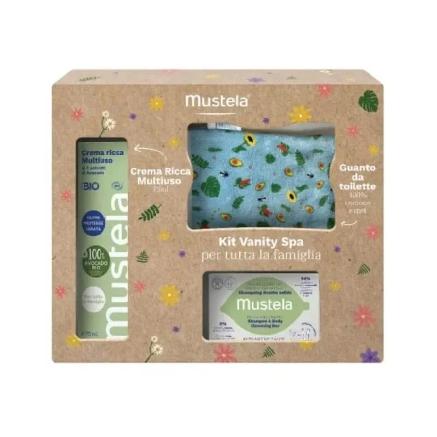 Mustela Vanity Spa Kit - 75 g solid bar of soap + 75 ml rich organic multi-purpose cream + washcloth