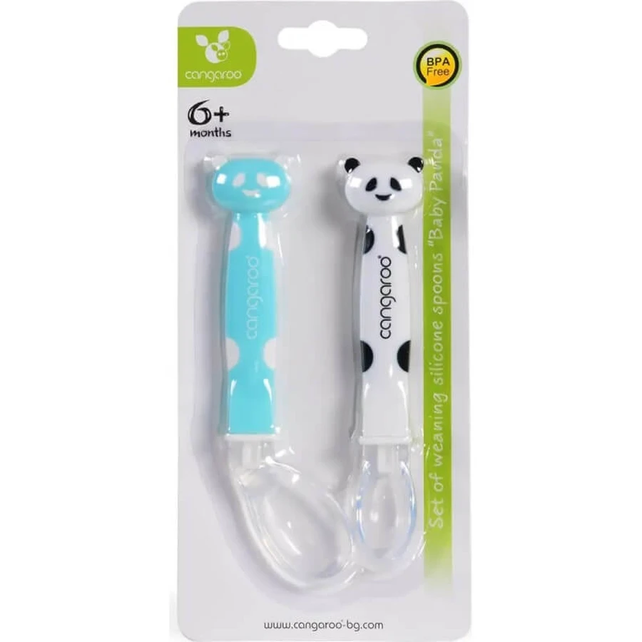 Cangaroo Baby panda - 2 lingurițe din silicon - albastru