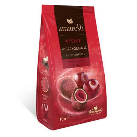 Amaresti kersen in witte en pure chocolademix, 80g, Eurohansa