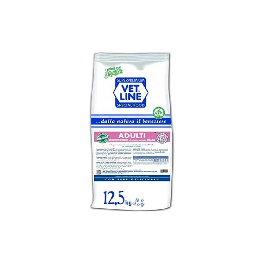 Vet line Adulti al maiale - mangime secco completo per cani adulti 12,5 kg