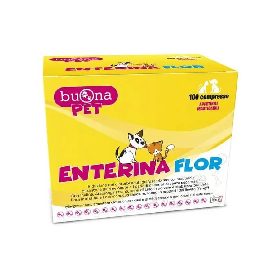 Buona Pet Enterina Flor 100 schmackhafte Tabletten – Ergänzungsfuttermittel für Hunde und Katzen