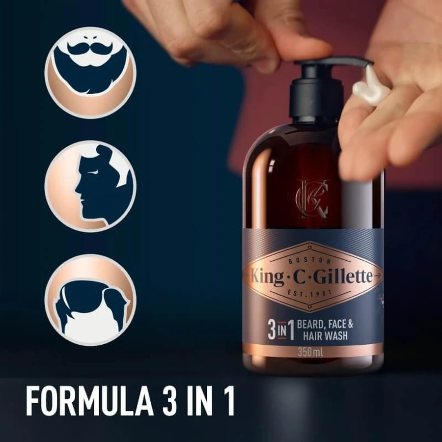 Gillette king c. gillette - detergente per barba e viso 350 ml