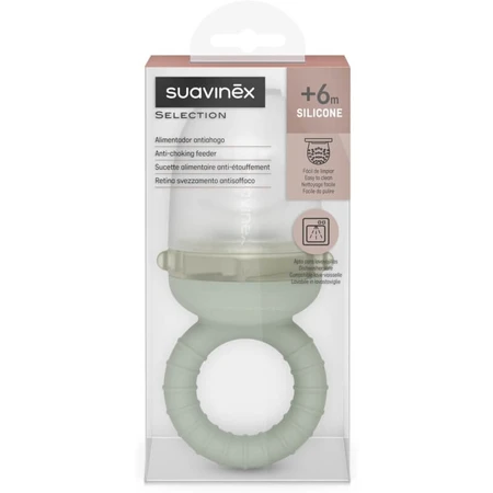 Suavinex Fruit Squeezer for Kids, Choke-Proof, Made of Food-Grade Silicone, with Lid - Green