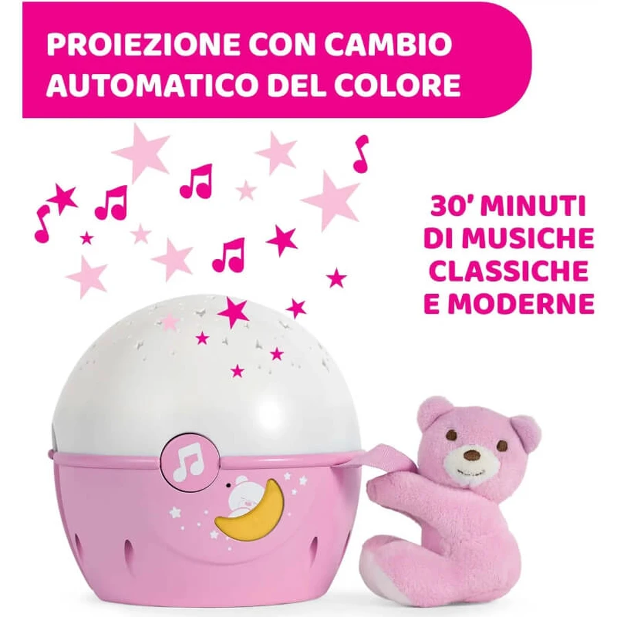 Chicco Next 2 Stars roz – panou cu proiector cu ursuleț 0 luni+