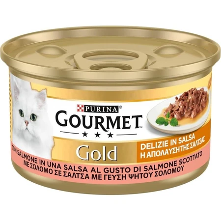 Purina Gourmet Gold Salmon Delights in saus – Volledig voer voor volwassen katten, 85 g