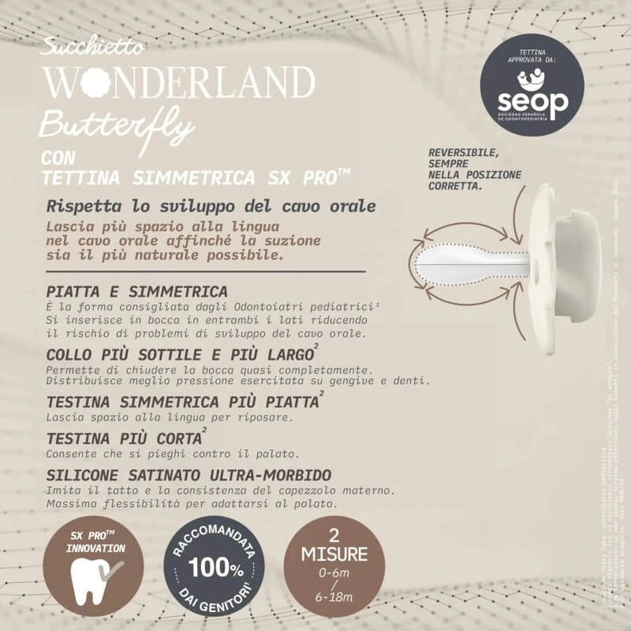 Suavinex Wonderland 6-18 luni – suzetă din silicon SX Pro Liberty, culoare neutră