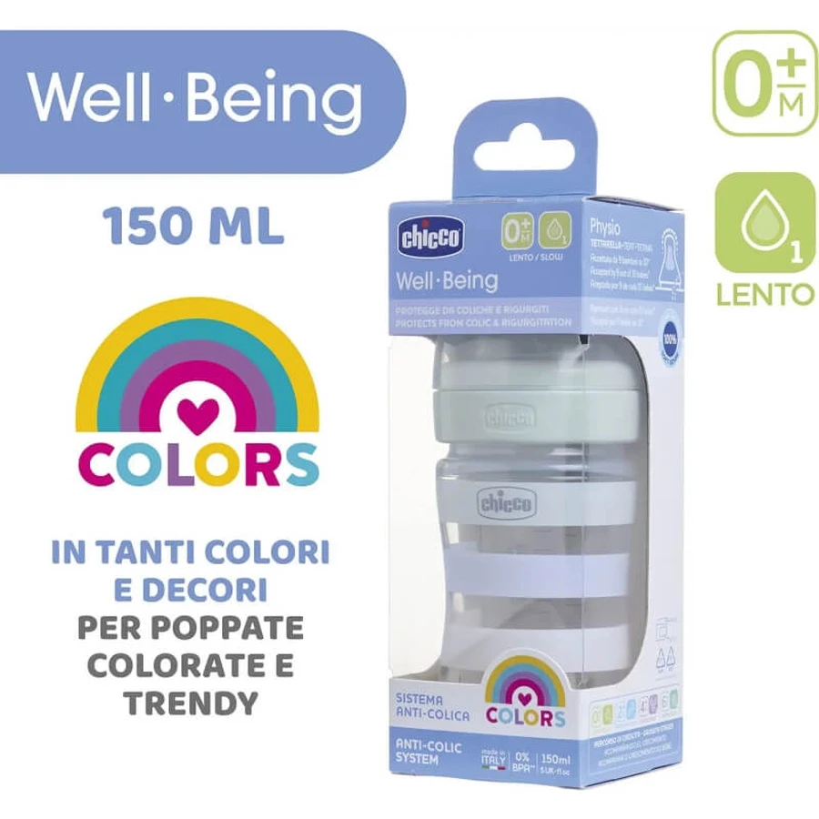 Chicco Well-Being - Biberón de flujo lento, 150 ml - Verde