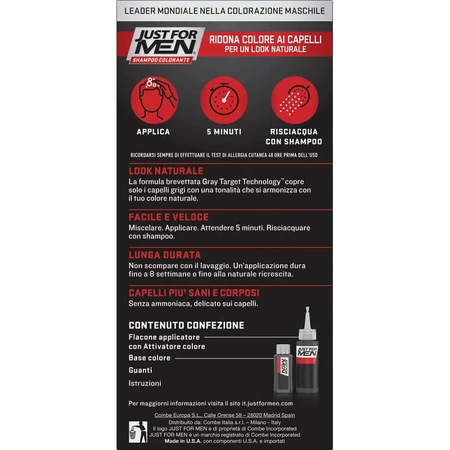 Shampoing rehausseur de couleur Just for Men - Redonne de la couleur à vos cheveux, H25 Brun clair, 30 ml