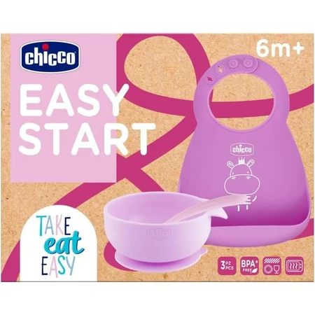 Chicco easy start - set pappa per lo svezzamento in silicone 6m+ - rosa