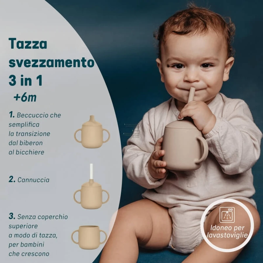 Suavinex Color Essence - Tasse d'apprentissage en silicone 3-en-1, beige