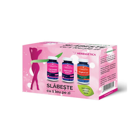 Pachet Cicoare 60 capsule + Detox Suplu 60 capsule + Triphalax 60 capsule, Herbagetica