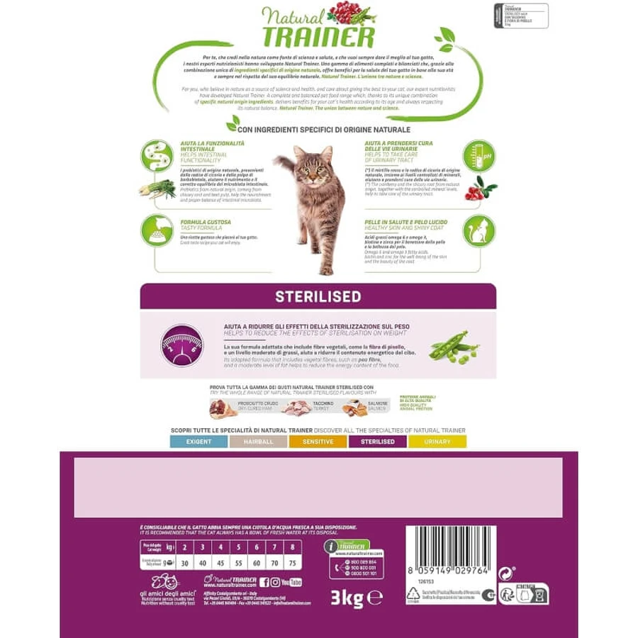 Natural Trainer Daily Nutrition Curcan sterilizat – hrană completă pentru pisici adulte sterilizate, 3 kg