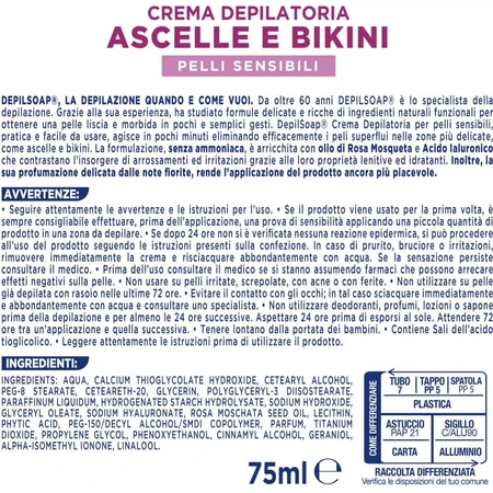 Depilsoap ontharingscrème voor de oksels en de bikinilijn, voor de gevoelige huid, 75 ml