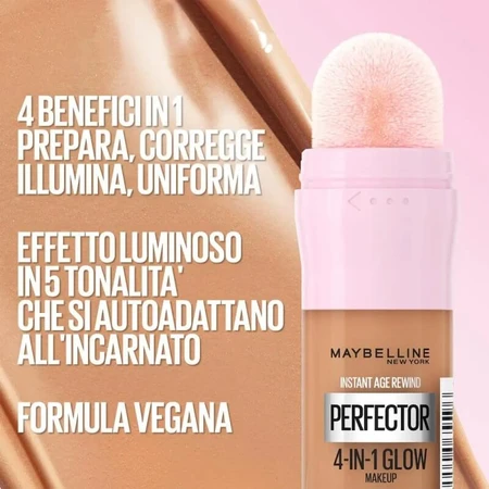 Maybelline Instant Age Rewind Perfector 4-în-1 Glow Makeup – fond de ten iluminator – nr. 00 Fair Light