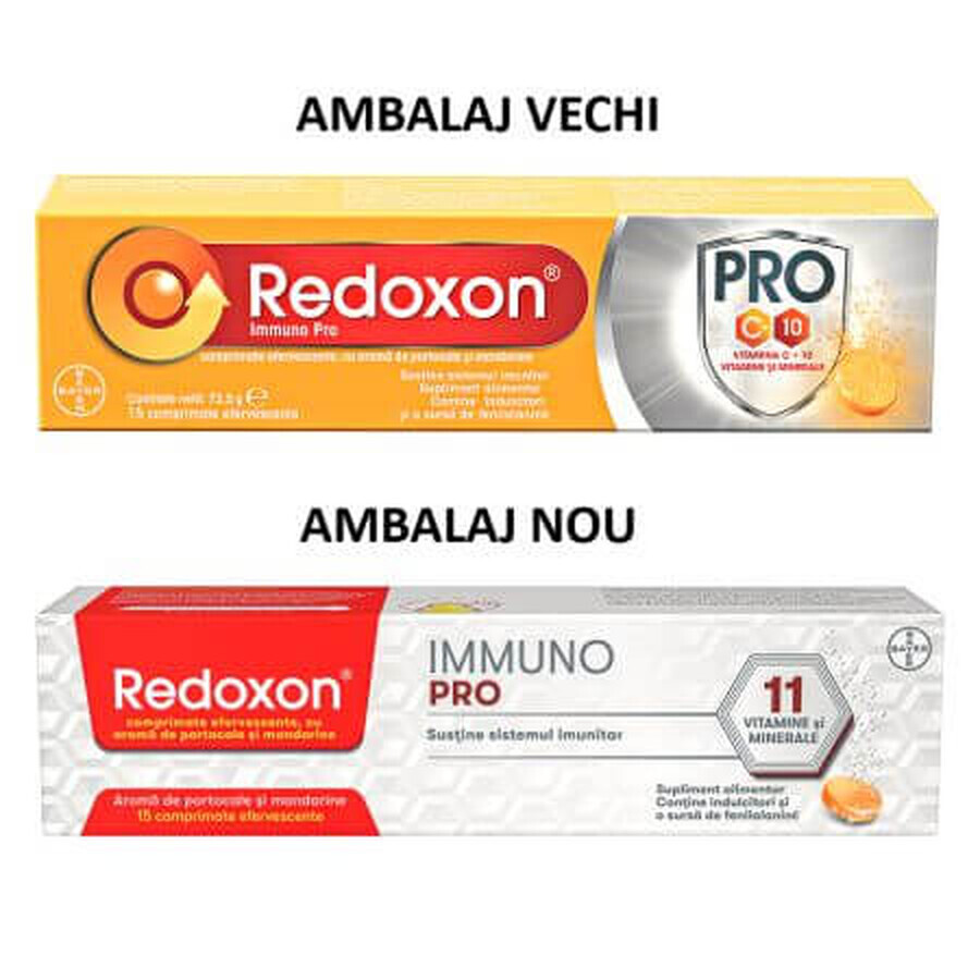 Redoxon Immuno Pro, Suplemento dietético para el apoyo inmunológico avanzado, 15 comprimidos efervescentes, Bayer