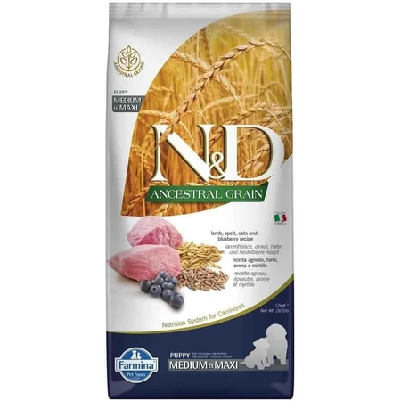 Farmina N&amp;d Ancestral Puppy Medium &amp; Maxi cu carne de miel – hrană completă pentru câini, 12 kg