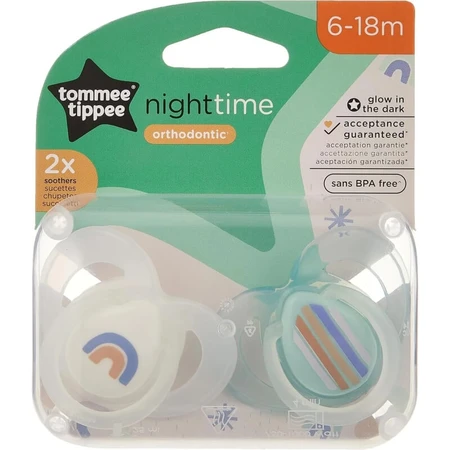 Tommee Tippee Closer to Nature – 2 suzete de noapte din silicon pentru 6–18 luni – culori asortate