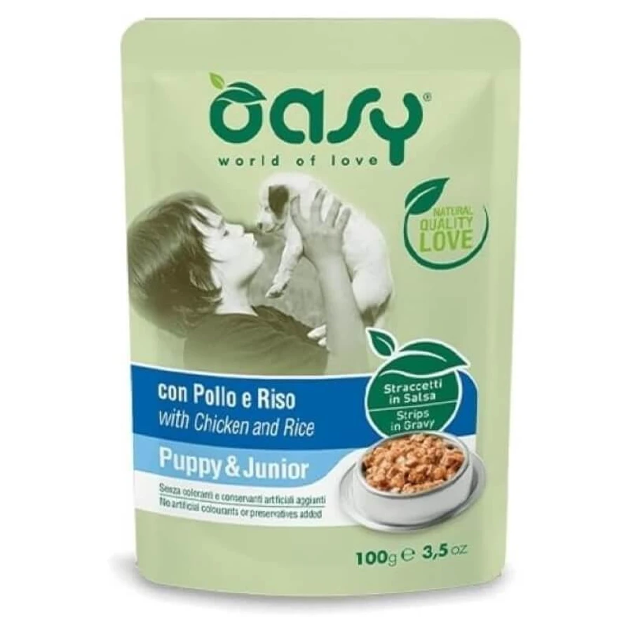 Oasy Straccetti in Hühner-Reis-Soße für Welpen und Junghunde, 100 g