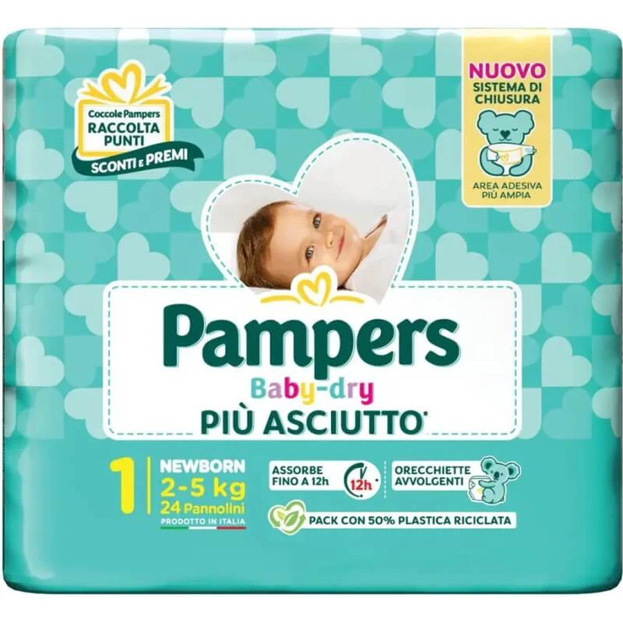 Pampers Baby-Dry Extra Dry - 24 luiers, maat 1 (pasgeboren, 2–5 kg)